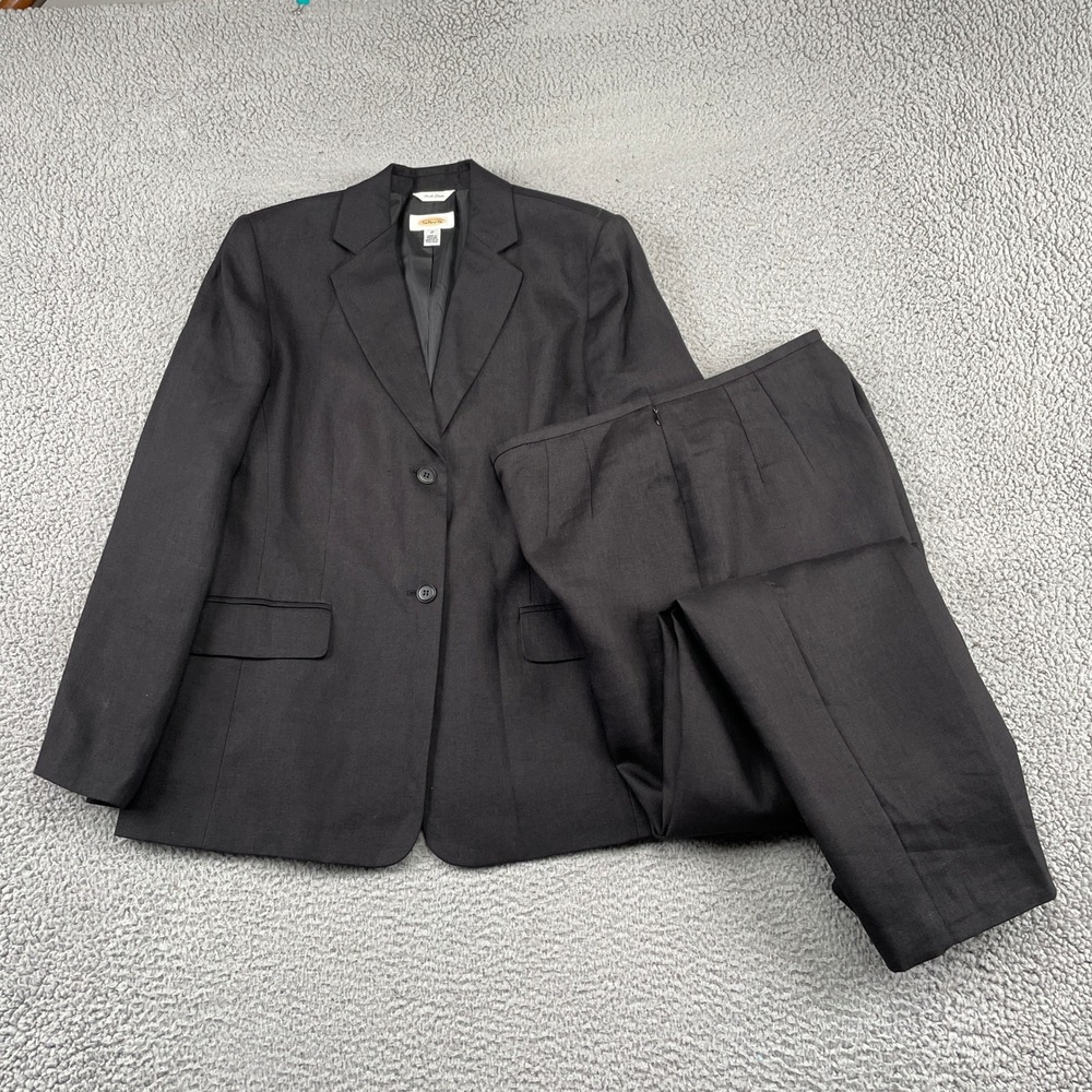 Talbots Pant Suit Womens 12-14 Black Irish Linen 2-Piece Blazer Trousers Set